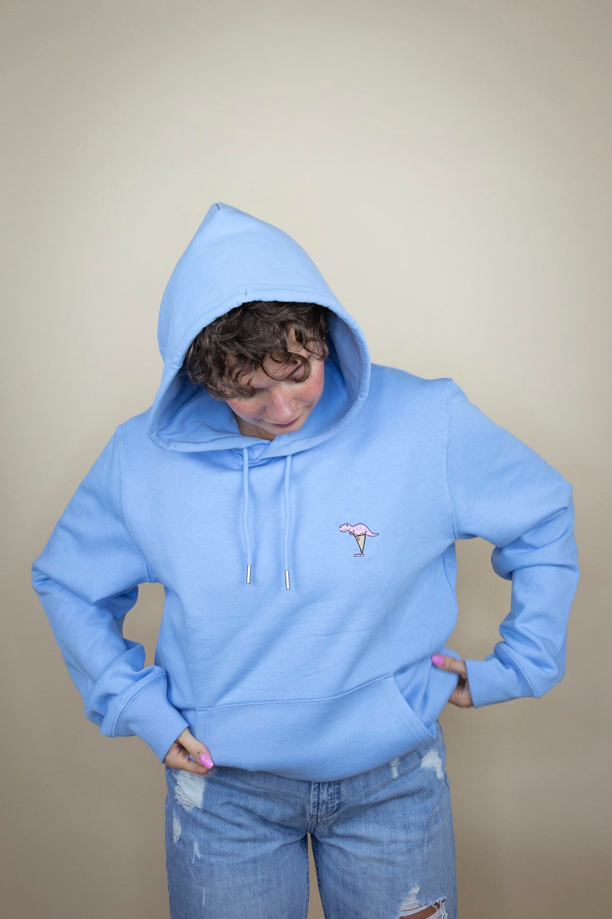 Tiry Eis Unisex Dino Hoodie Blau