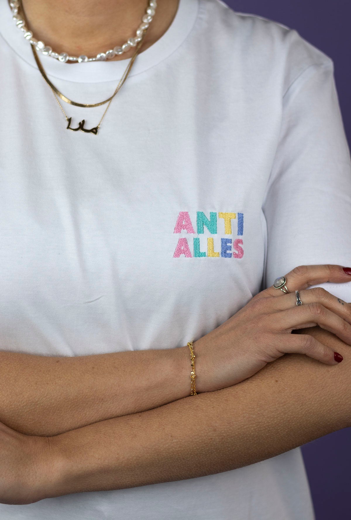 ANTI ALLES Unisex Dino T-Shirt Weiss